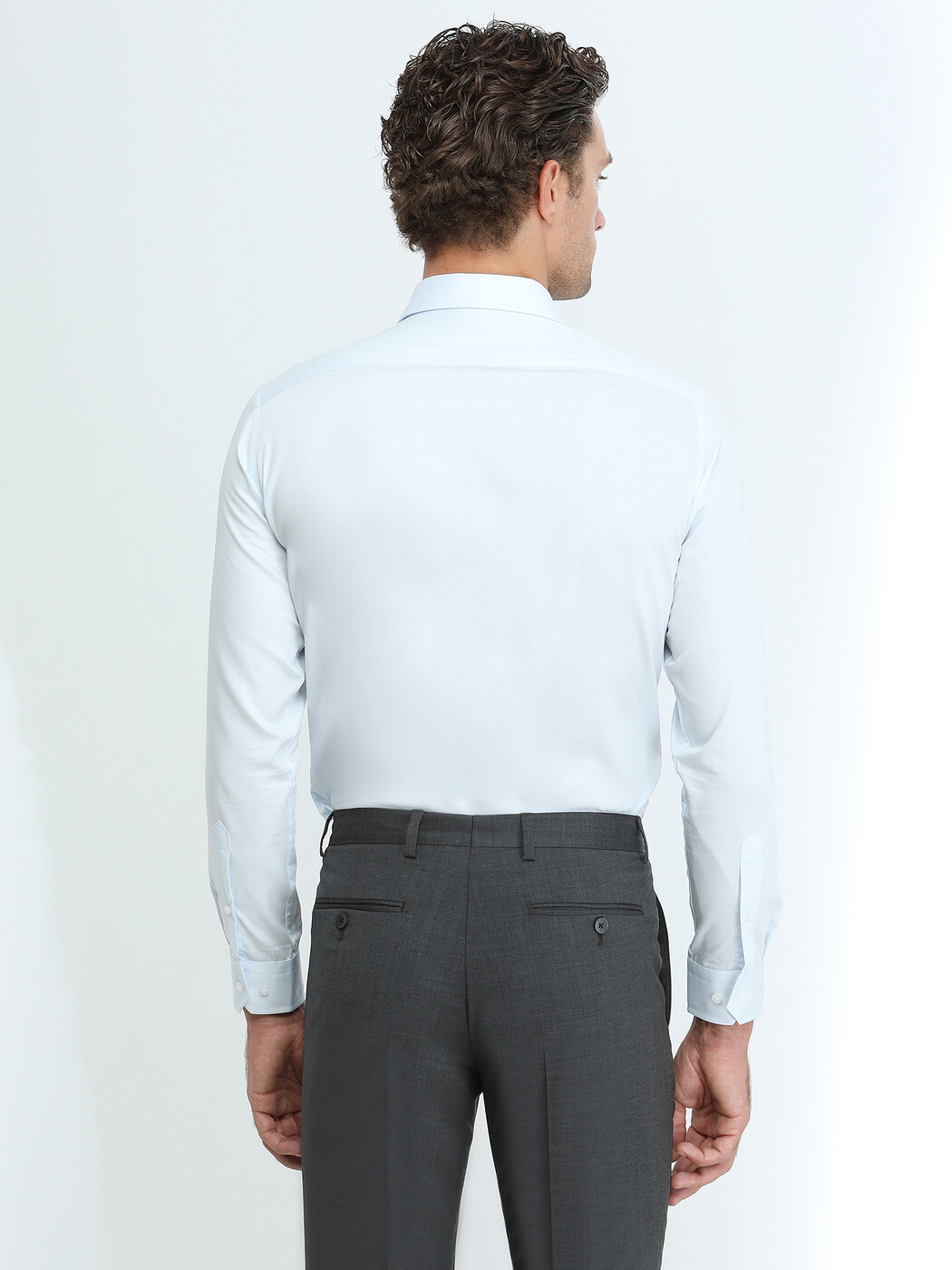 Light Blue Plain Slim Fit Weaving Classical 100% Cotton Shirt - 4