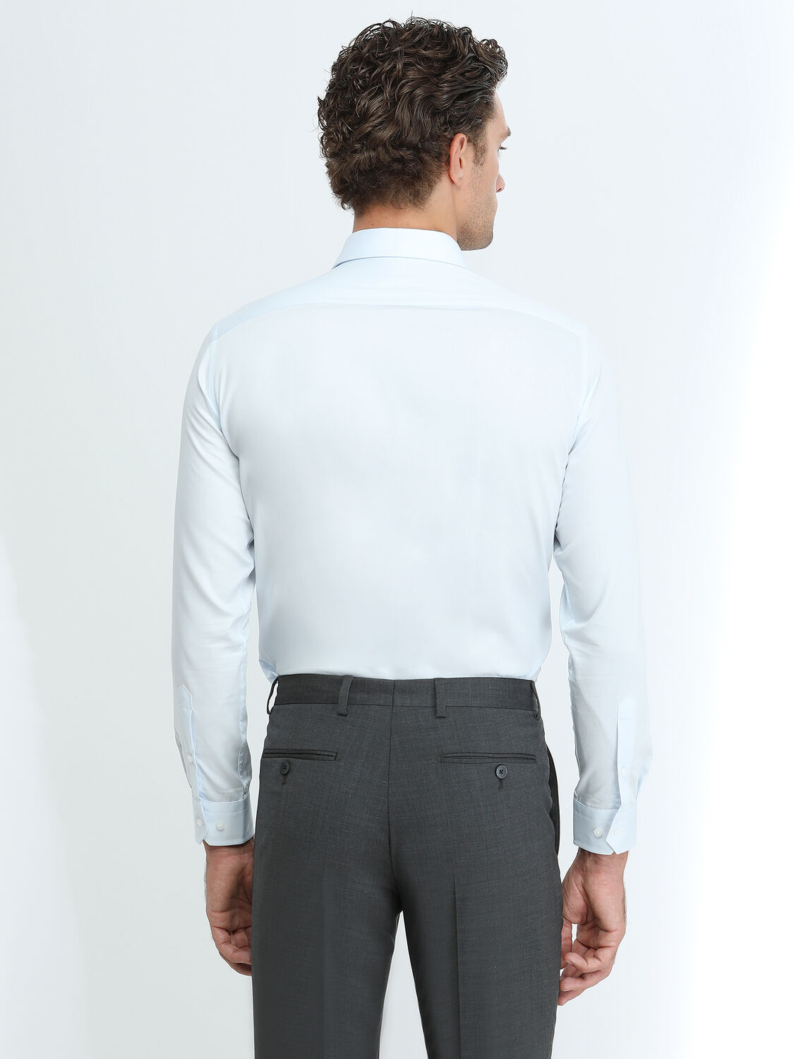 Light Blue Plain Slim Fit Weaving Classical 100% Cotton Shirt - 4