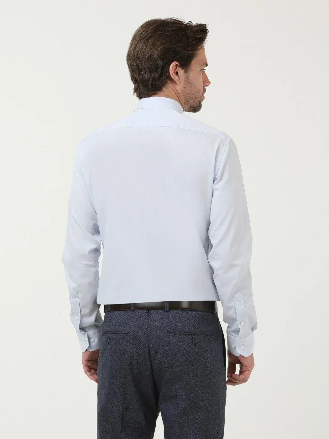 Light Blue Plain Slim Fit Weaving Classical Cotton Blended Shirt - 4