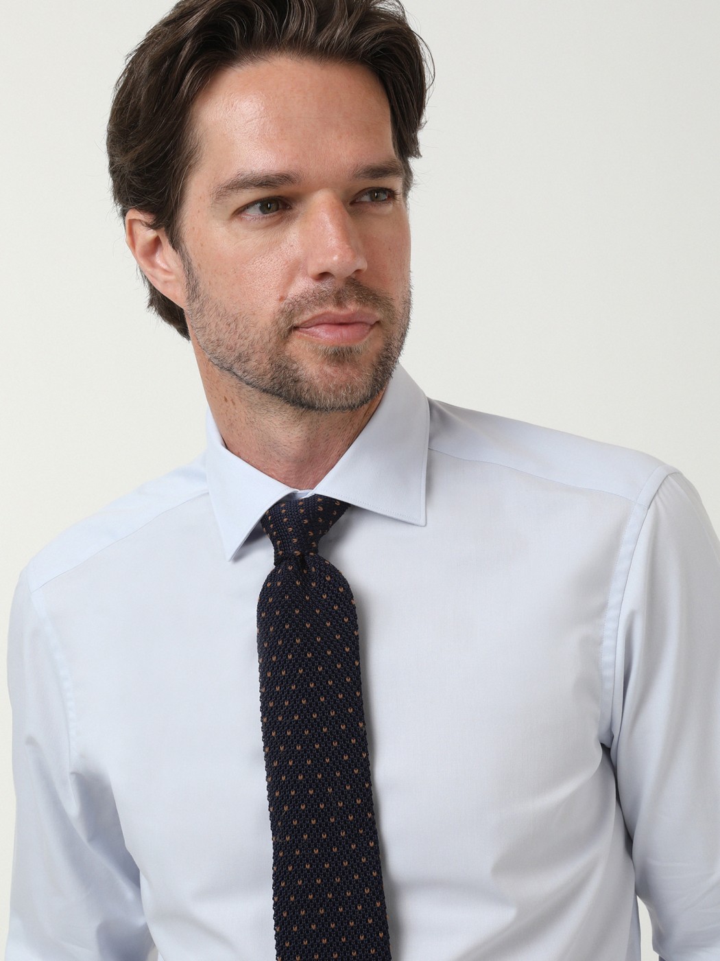 Light Blue Plain Slim Fit Weaving Classical Cotton Blended Shirt - 3