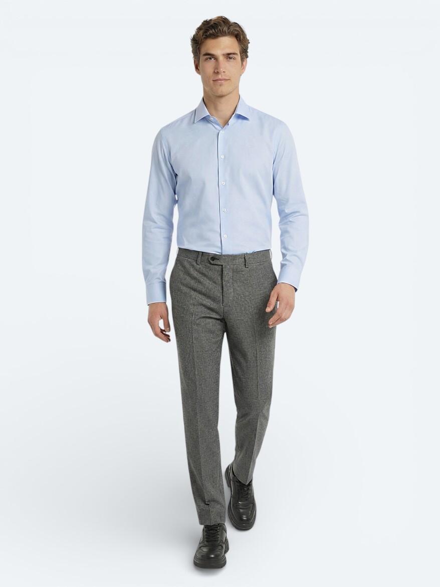 Light Blue Plain Slim Fit Weaving Classical Cotton Blended Shirt - 2