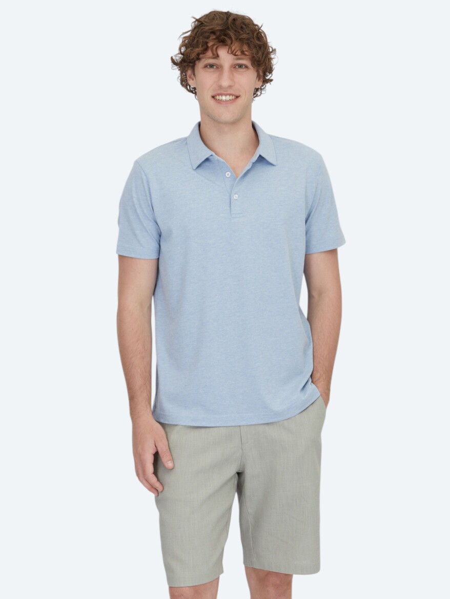 Light Blue Polo Neck Cotton Blended T-Shirt - 1