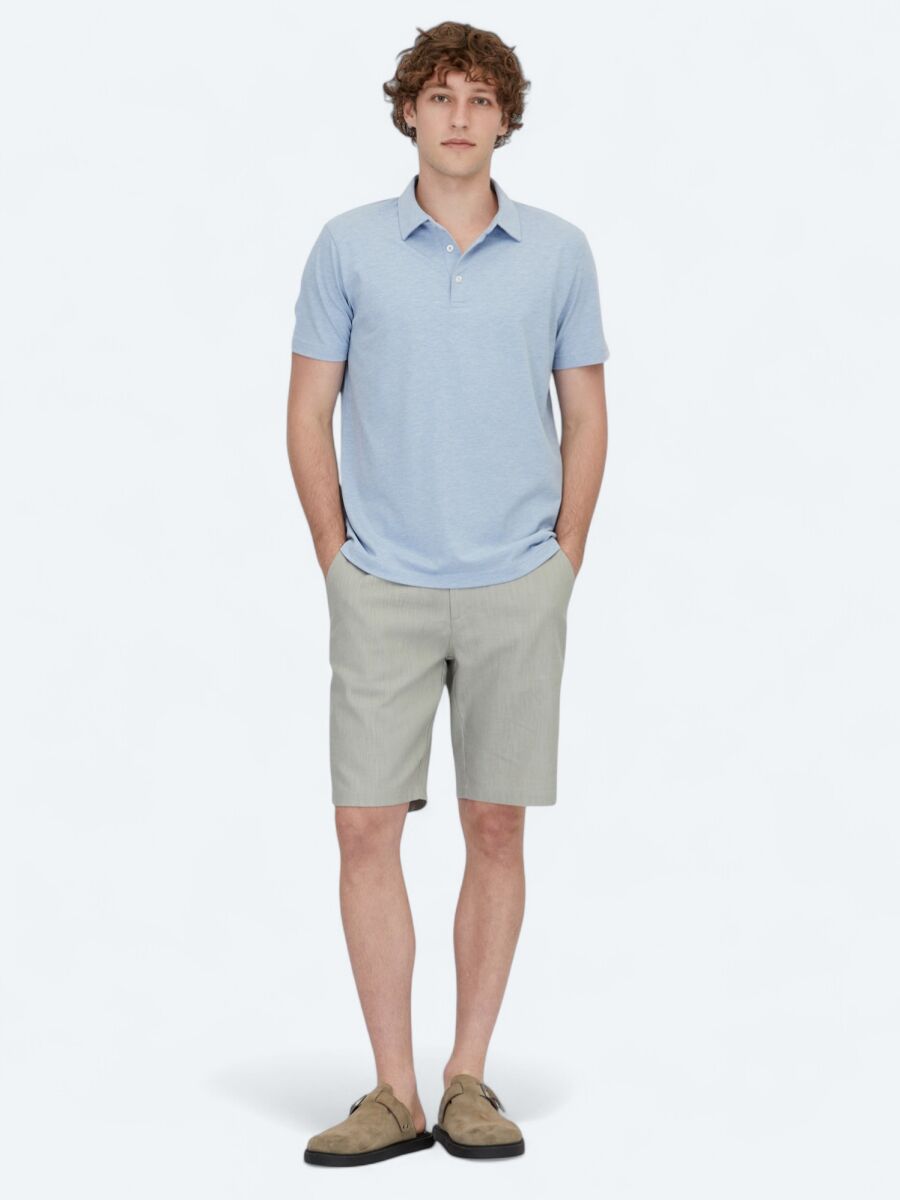 Light Blue Polo Neck Cotton Blended T-Shirt - 2