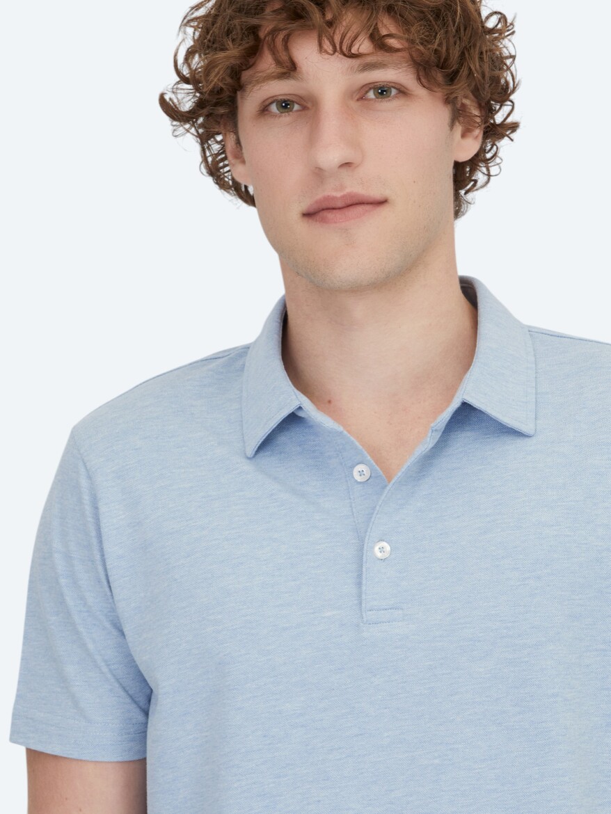 Light Blue Polo Neck Cotton Blended T-Shirt - 3