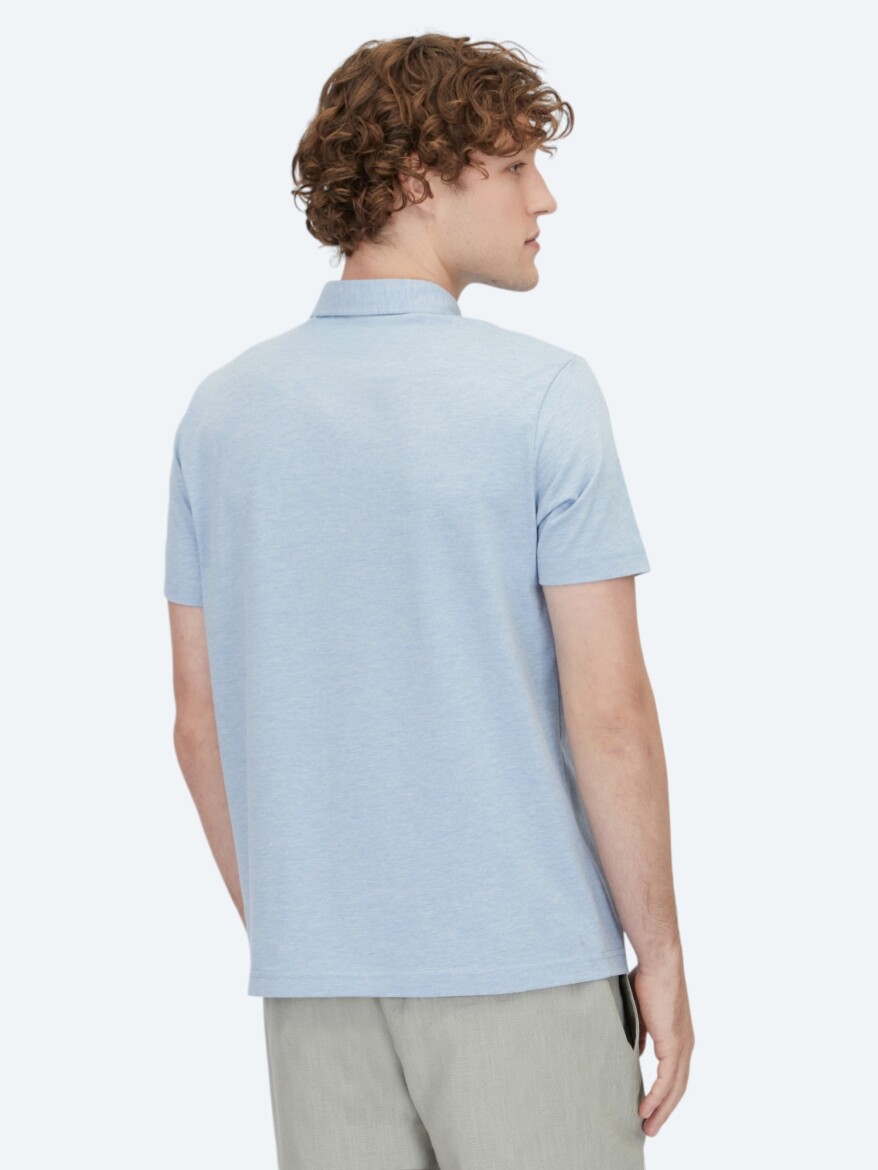 Light Blue Polo Neck Cotton Blended T-Shirt - 5