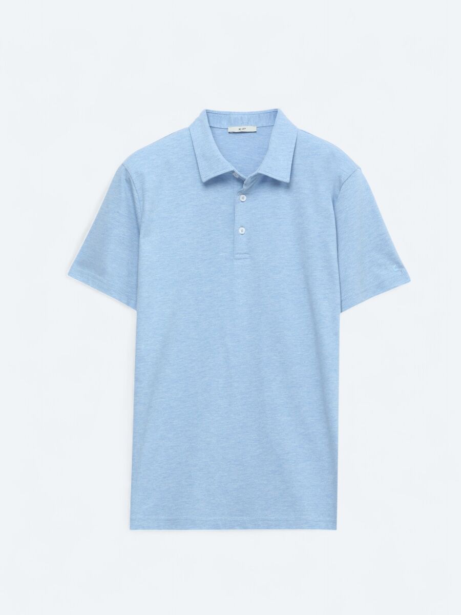 Light Blue Polo Neck Cotton Blended T-Shirt - 6