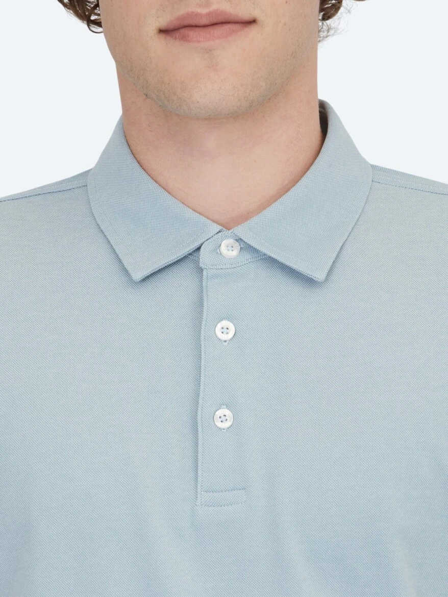 Light Blue Polo Neck Cotton Blended T-Shirt 