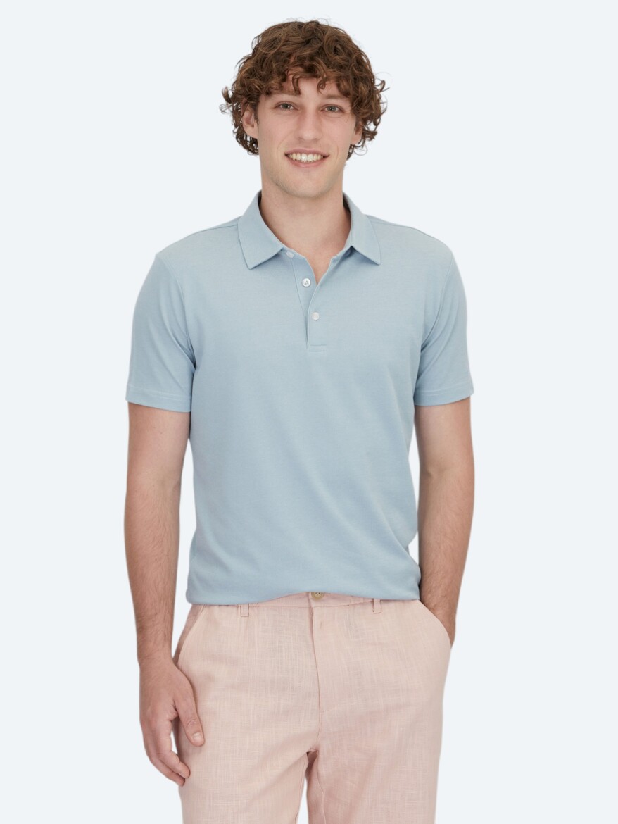 Light Blue Polo Neck Cotton Blended T-Shirt 