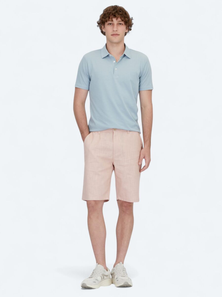 Light Blue Polo Neck Cotton Blended T-Shirt - 2