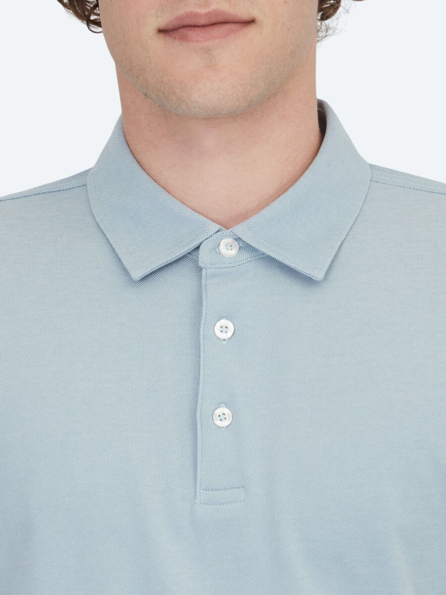 Light Blue Polo Neck Cotton Blended T-Shirt - 4
