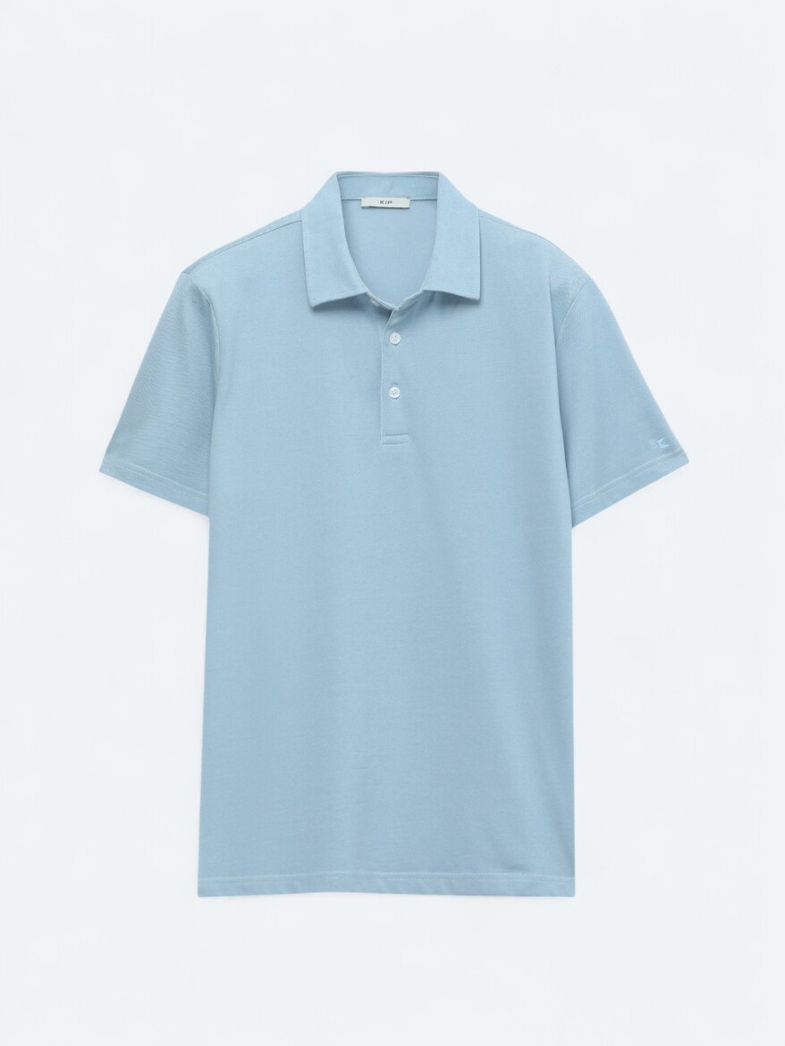 Light Blue Polo Neck Cotton Blended T-Shirt - 6