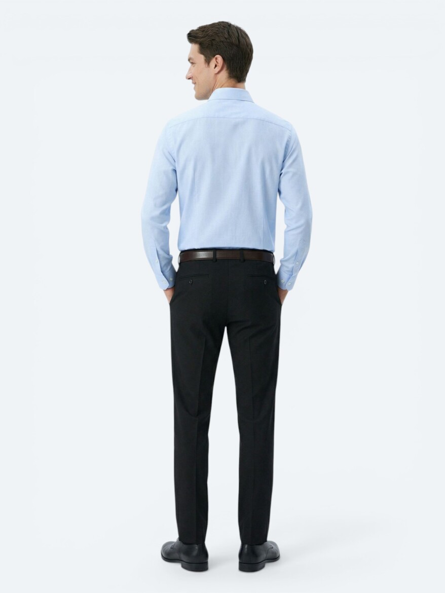 Light Blue Regular Fit Long Weaving Classical Cotton Blended Shirt - 4