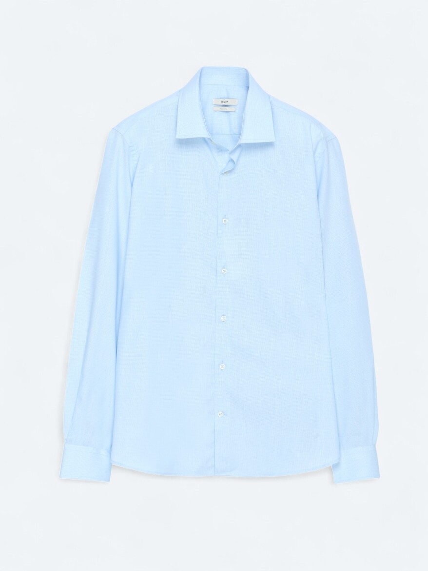 Light Blue Regular Fit Long Weaving Classical Cotton Blended Shirt - 5