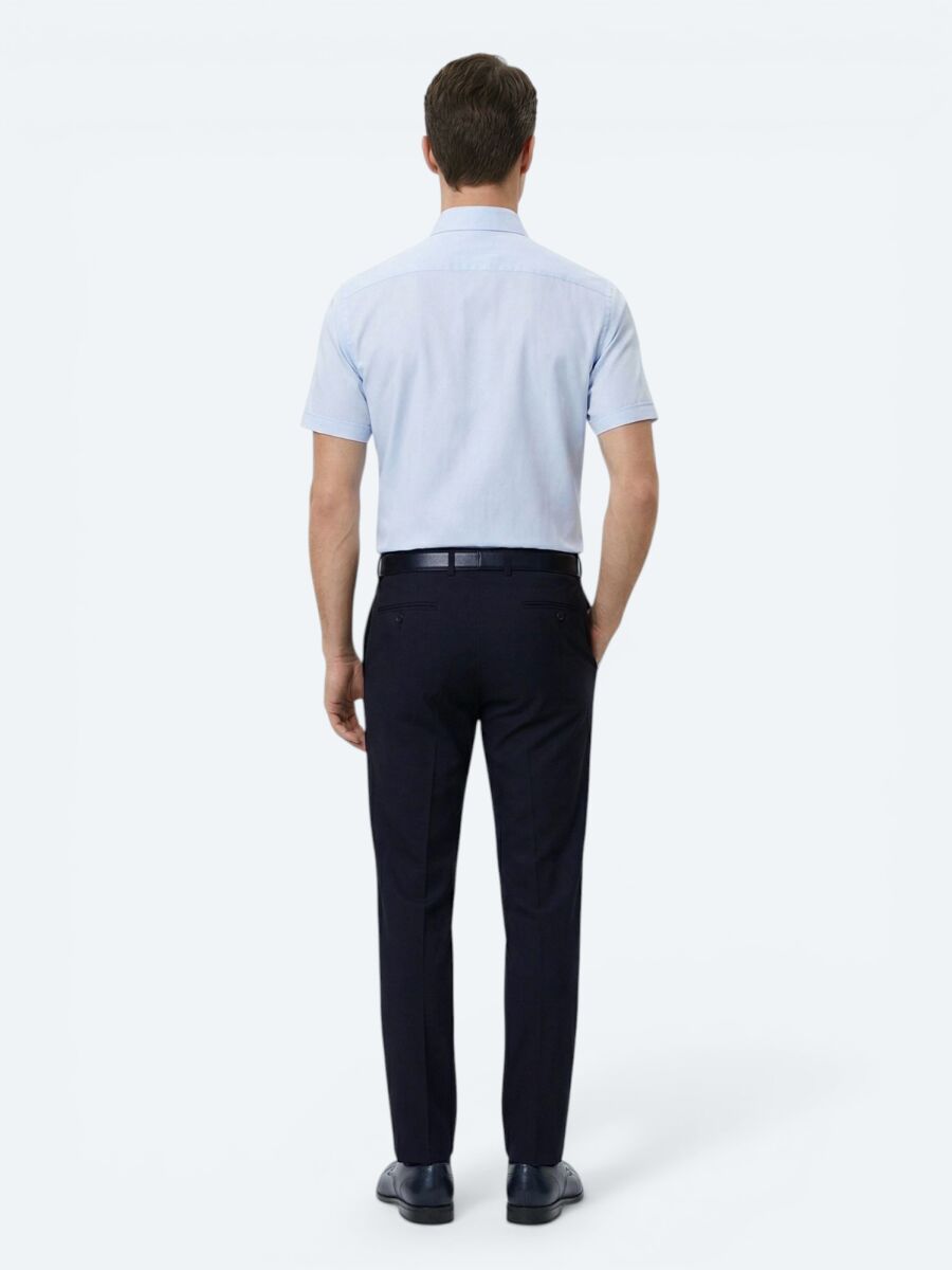 Light Blue Regular Fit Short Weaving Classical Cotton Blended Shirt - 4