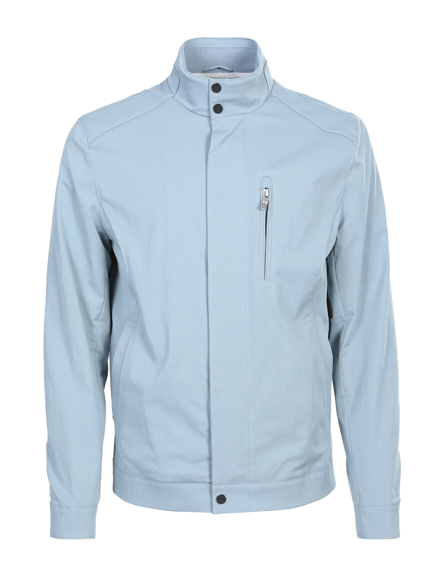 Light Blue Regular Fit Turtleneck Casual Weaving Coat 