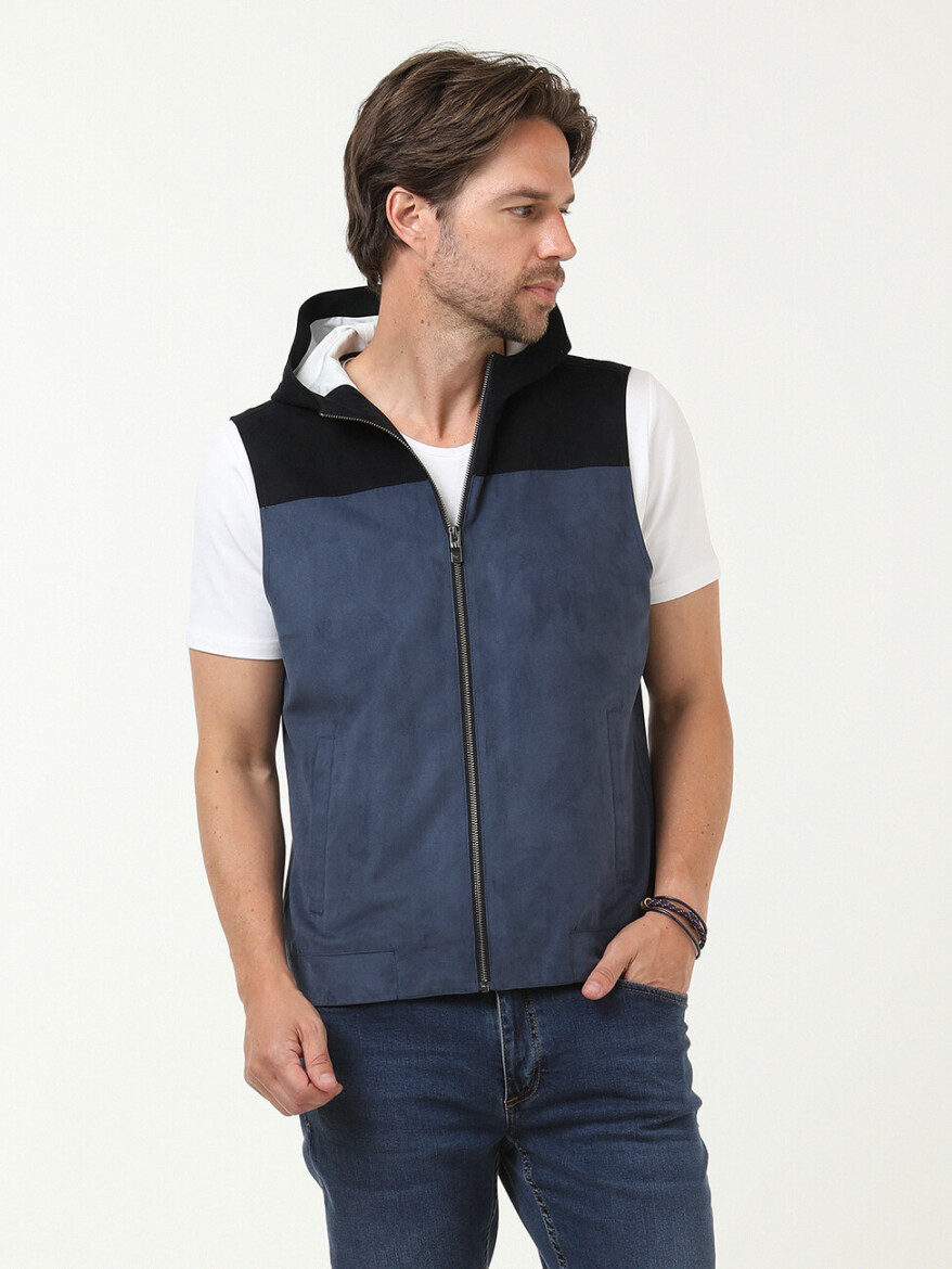 Light Blue Regular Fit Turtleneck Casual Weaving Puffer Vest - 2