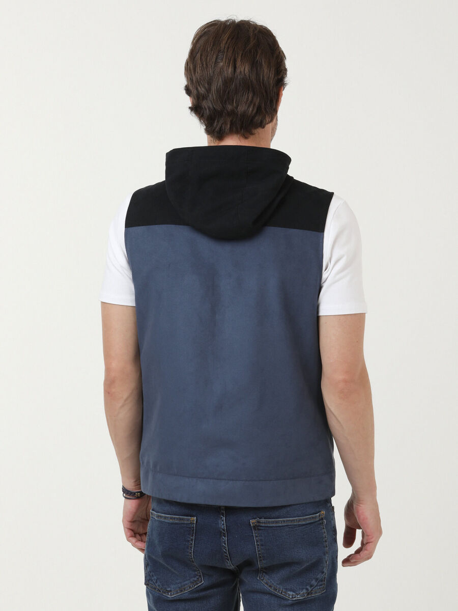 Light Blue Regular Fit Turtleneck Casual Weaving Puffer Vest - 4