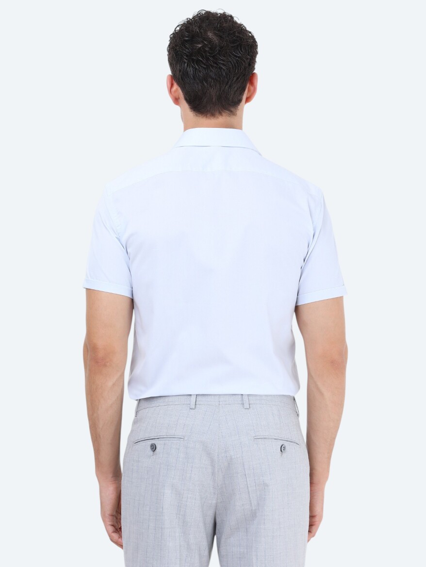 Light Blue Regular Fit Weaving Classical Cotton Blended Shirt - 4