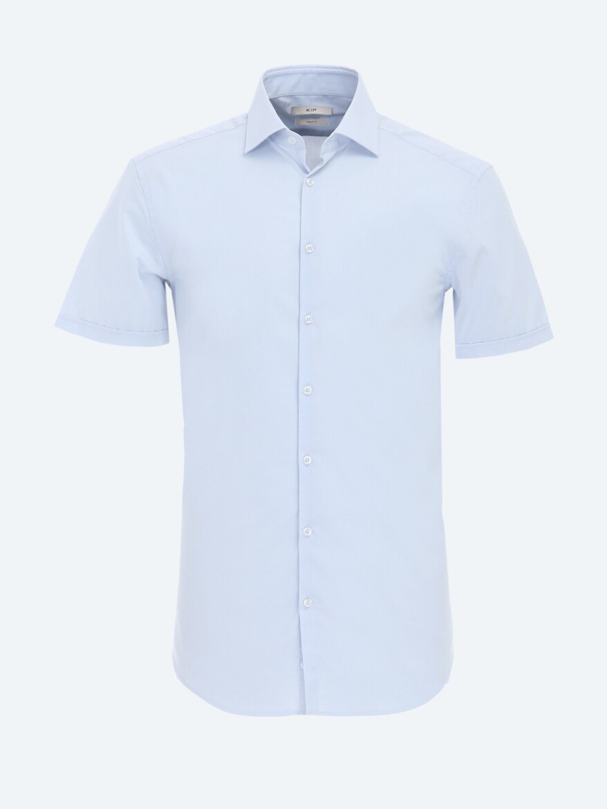 Light Blue Regular Fit Weaving Classical Cotton Blended Shirt - 5