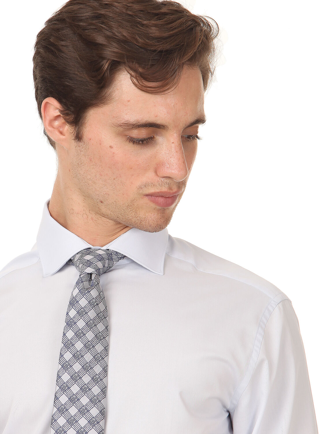 Light Blue Regular Fit Weaving Classical Cotton Blended Shirt - 2