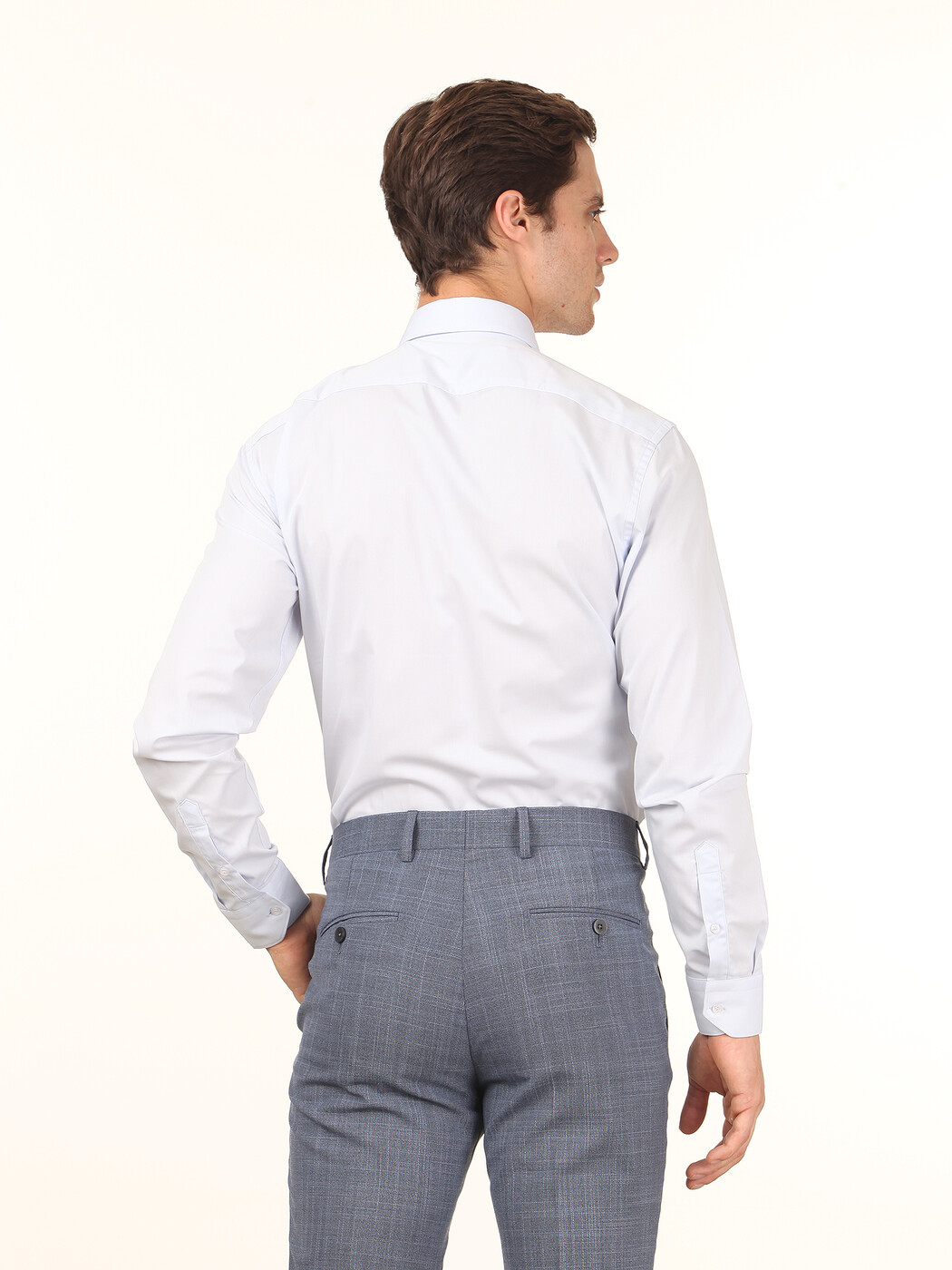 Light Blue Regular Fit Weaving Classical Cotton Blended Shirt - 4