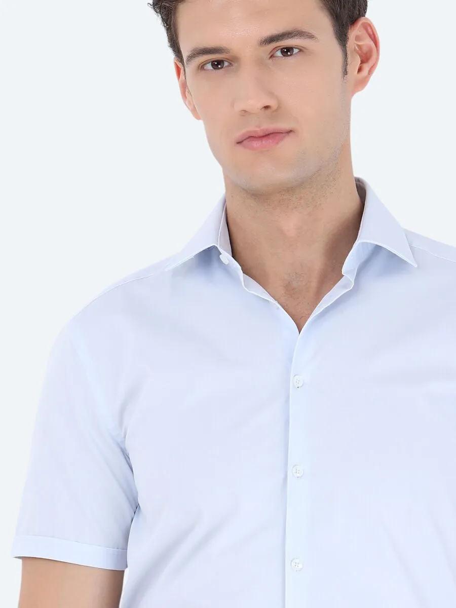 Light Blue Regular Fit Weaving Classical Cotton Blended Shirt - 3