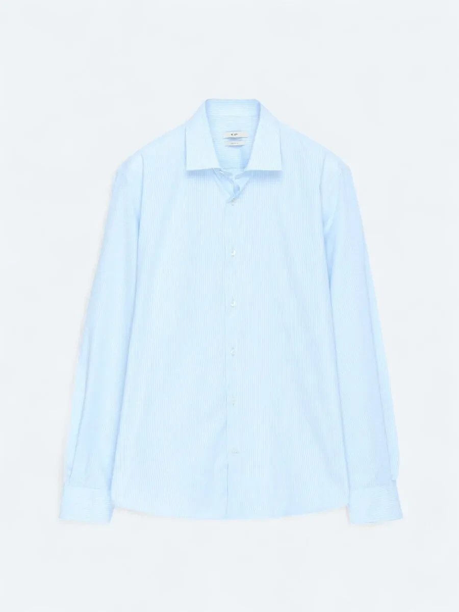 Light Blue Regular Fit Weaving Classical Cotton Blended Shirt - 1