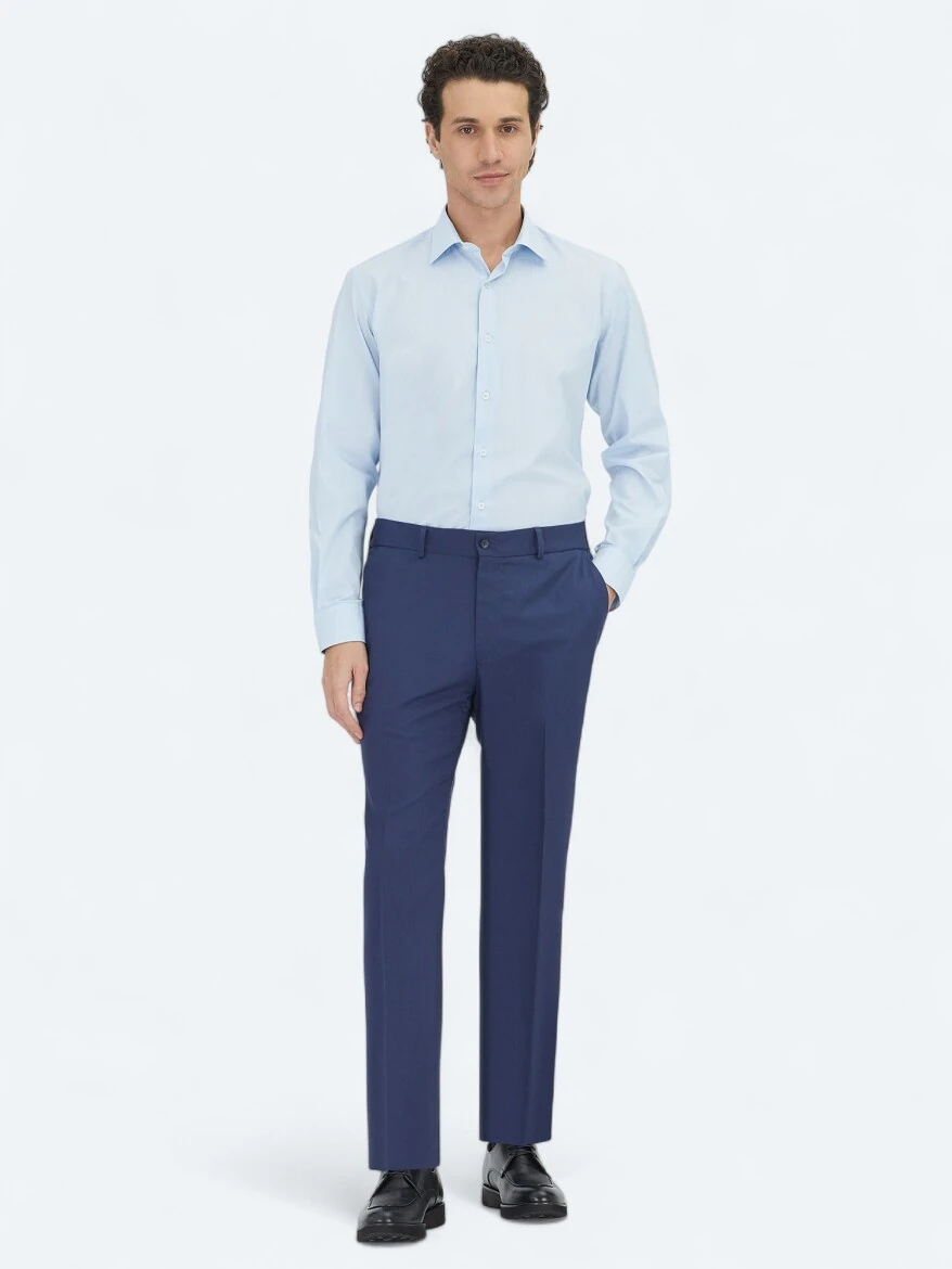 Light Blue Regular Fit Weaving Classical Cotton Blended Shirt - KİP