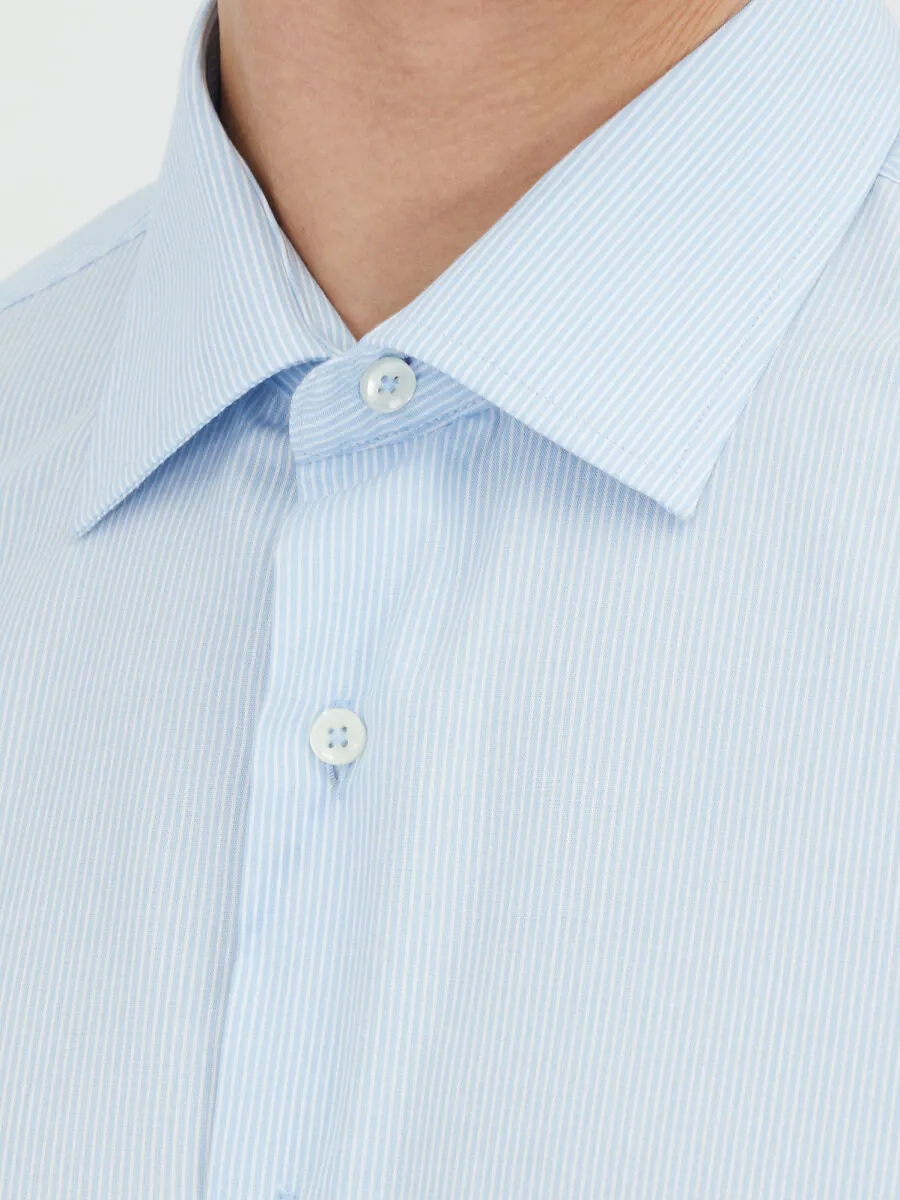 Light Blue Regular Fit Weaving Classical Cotton Blended Shirt - 3