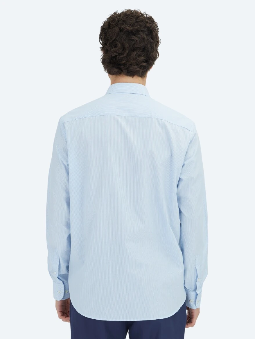 Light Blue Regular Fit Weaving Classical Cotton Blended Shirt - 6