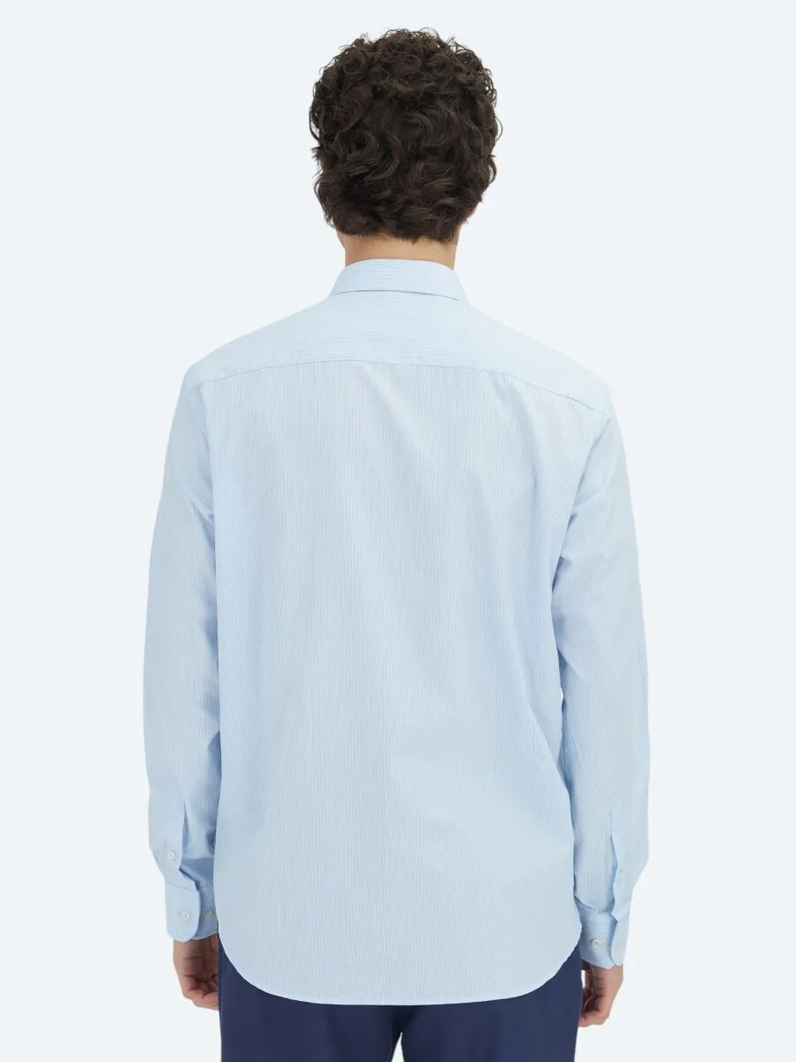 Light Blue Regular Fit Weaving Classical Cotton Blended Shirt - 6