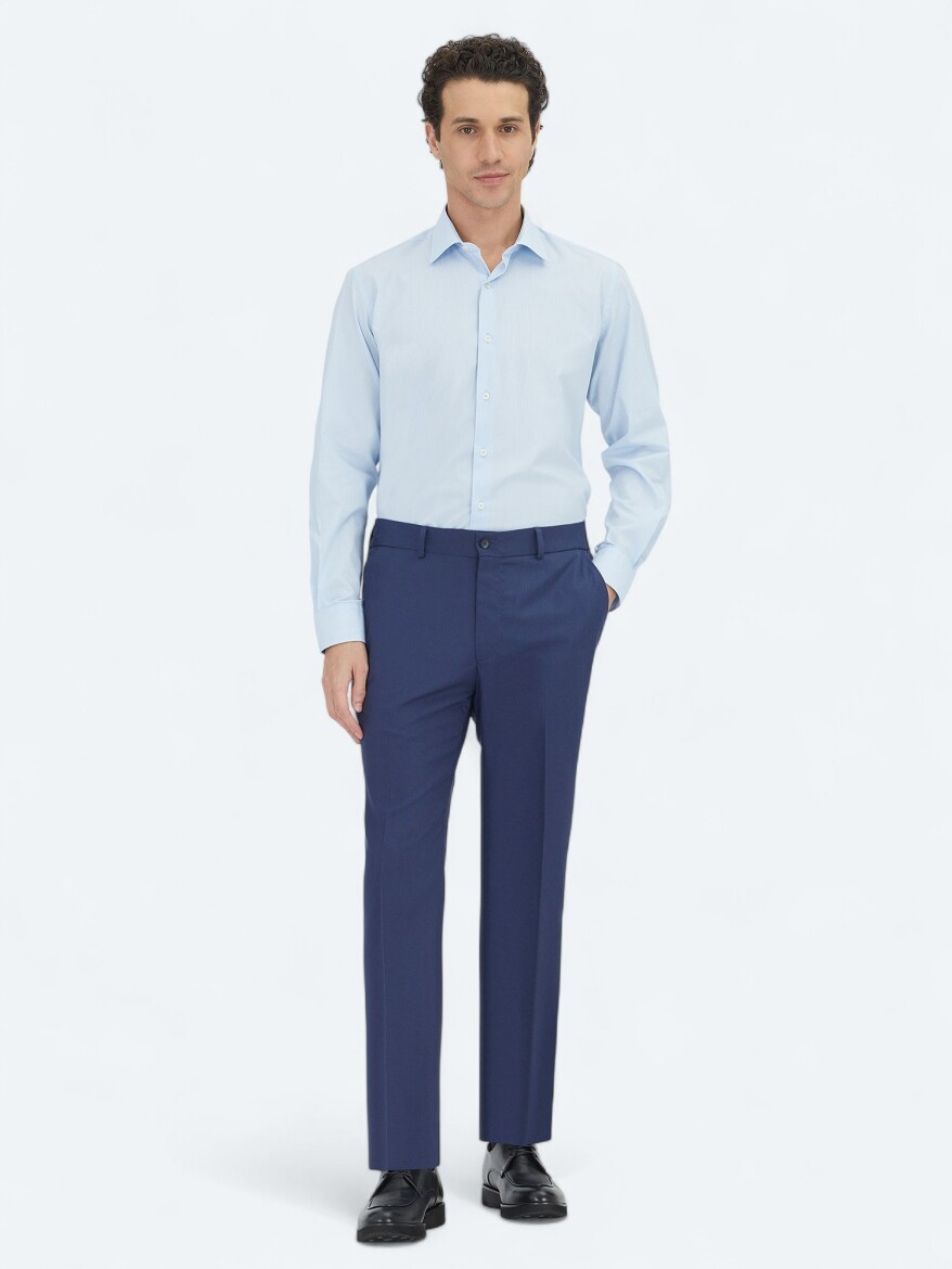 Light Blue Regular Fit Weaving Classical Cotton Blended Shirt - KİP