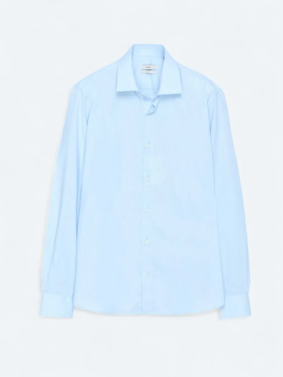 Light Blue Regular Fit Weaving Classical Cotton Blended Shirt - 1