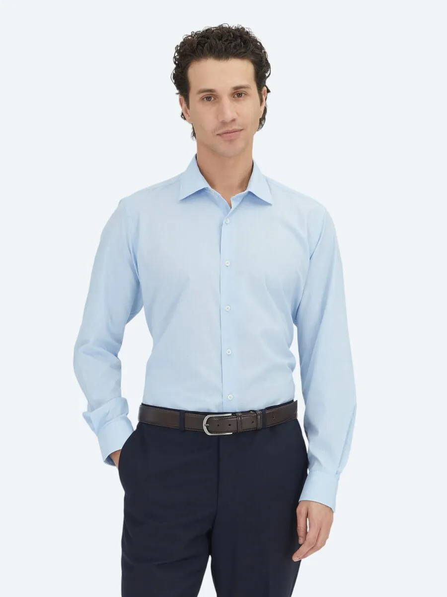 Light Blue Regular Fit Weaving Classical Cotton Blended Shirt - 1