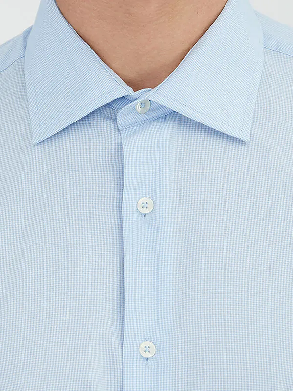 Light Blue Regular Fit Weaving Classical Cotton Blended Shirt - 4