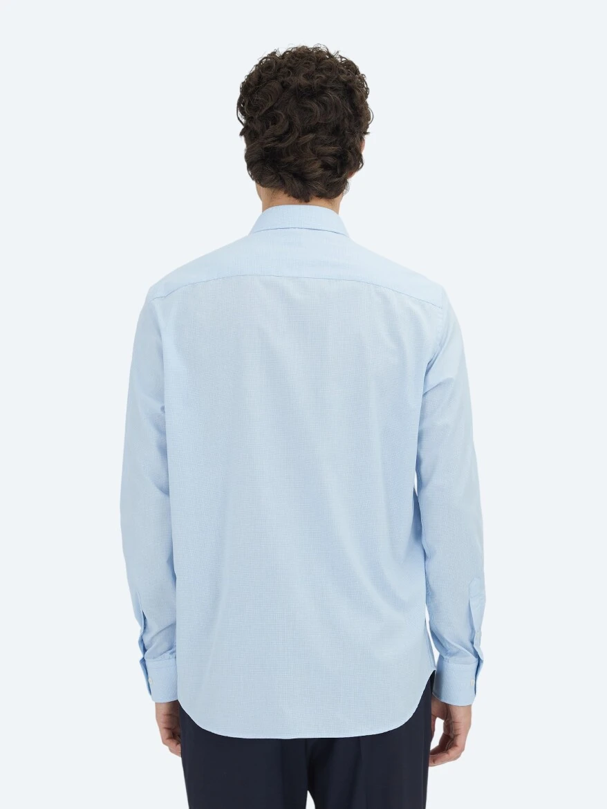 Light Blue Regular Fit Weaving Classical Cotton Blended Shirt - 5