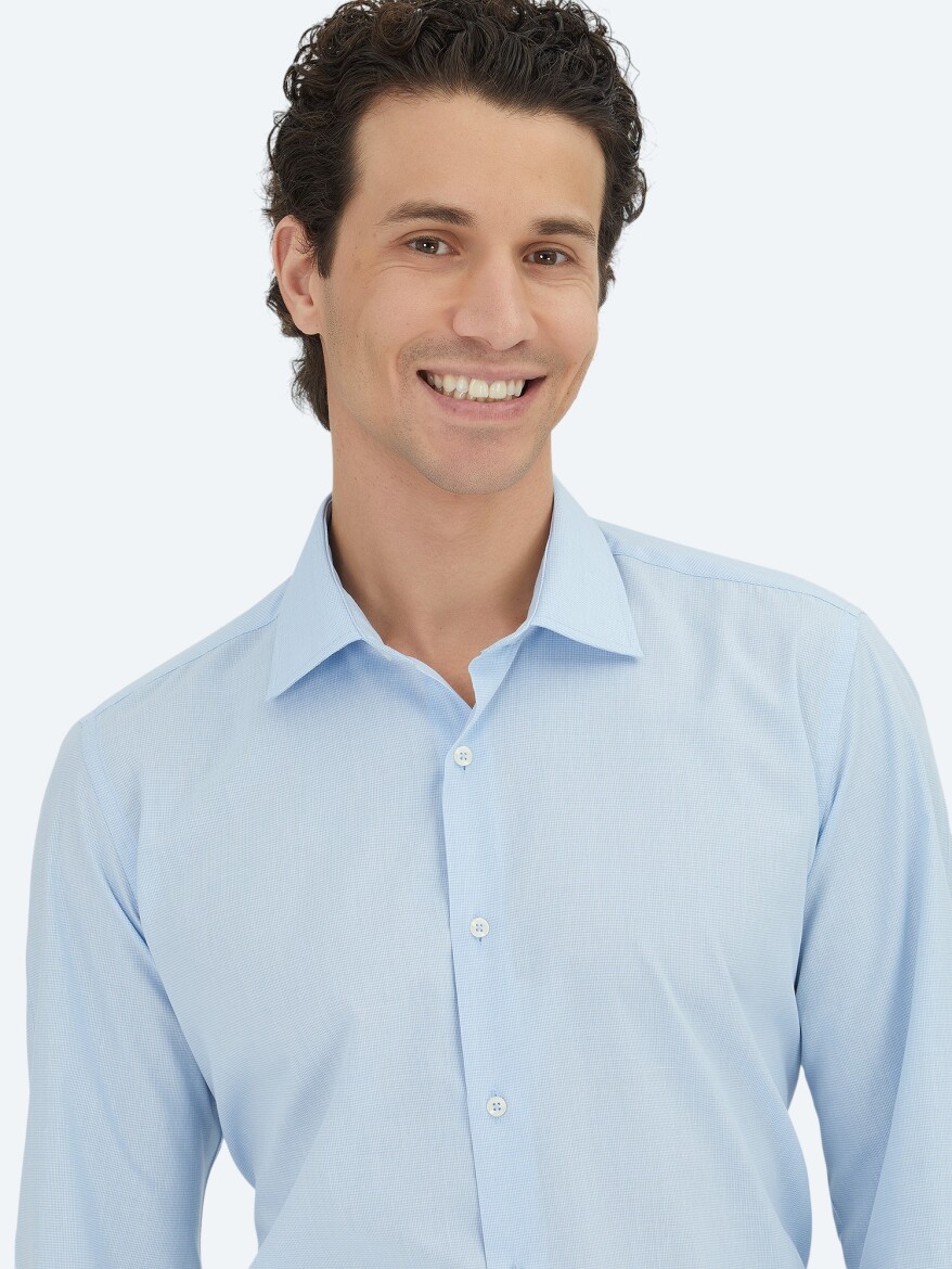 Light Blue Regular Fit Weaving Classical Cotton Blended Shirt - KİP