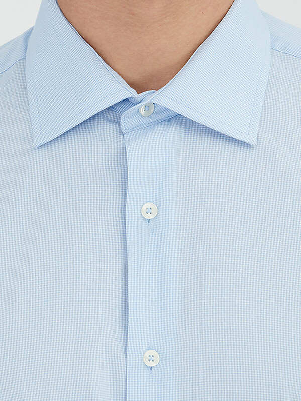 Light Blue Regular Fit Weaving Classical Cotton Blended Shirt - 4