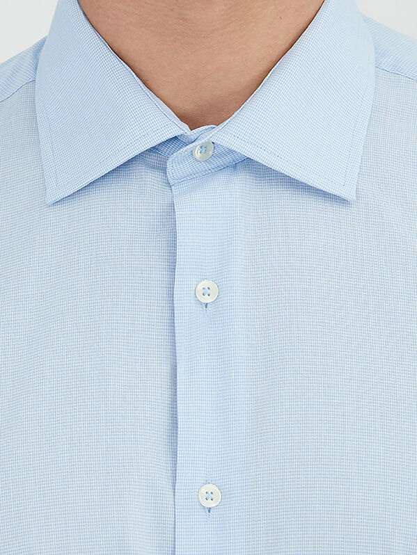 Light Blue Regular Fit Weaving Classical Cotton Blended Shirt - 4