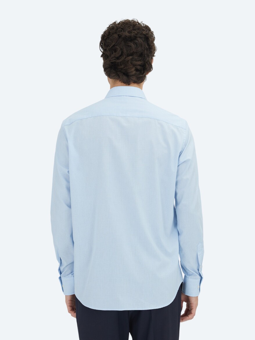 Light Blue Regular Fit Weaving Classical Cotton Blended Shirt - 5