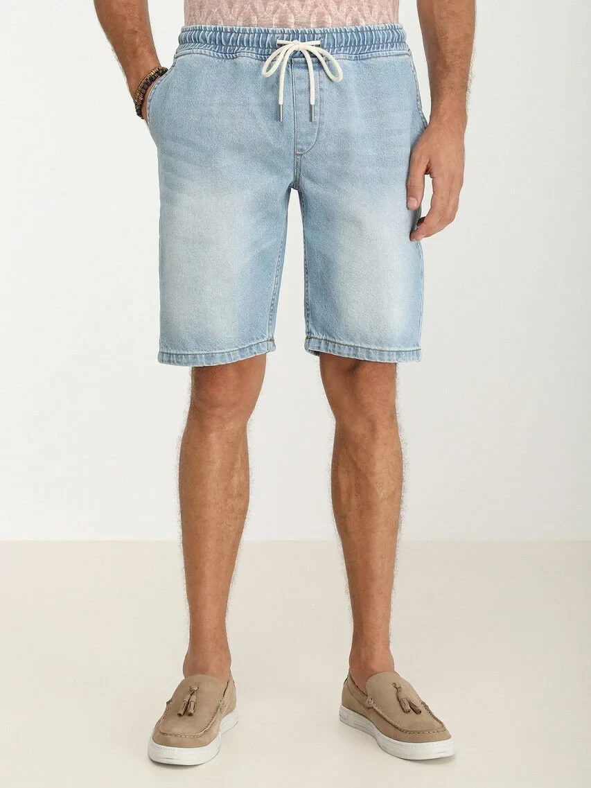 Light Blue Slim Fit Denim 100% Cotton Bermuda - 1