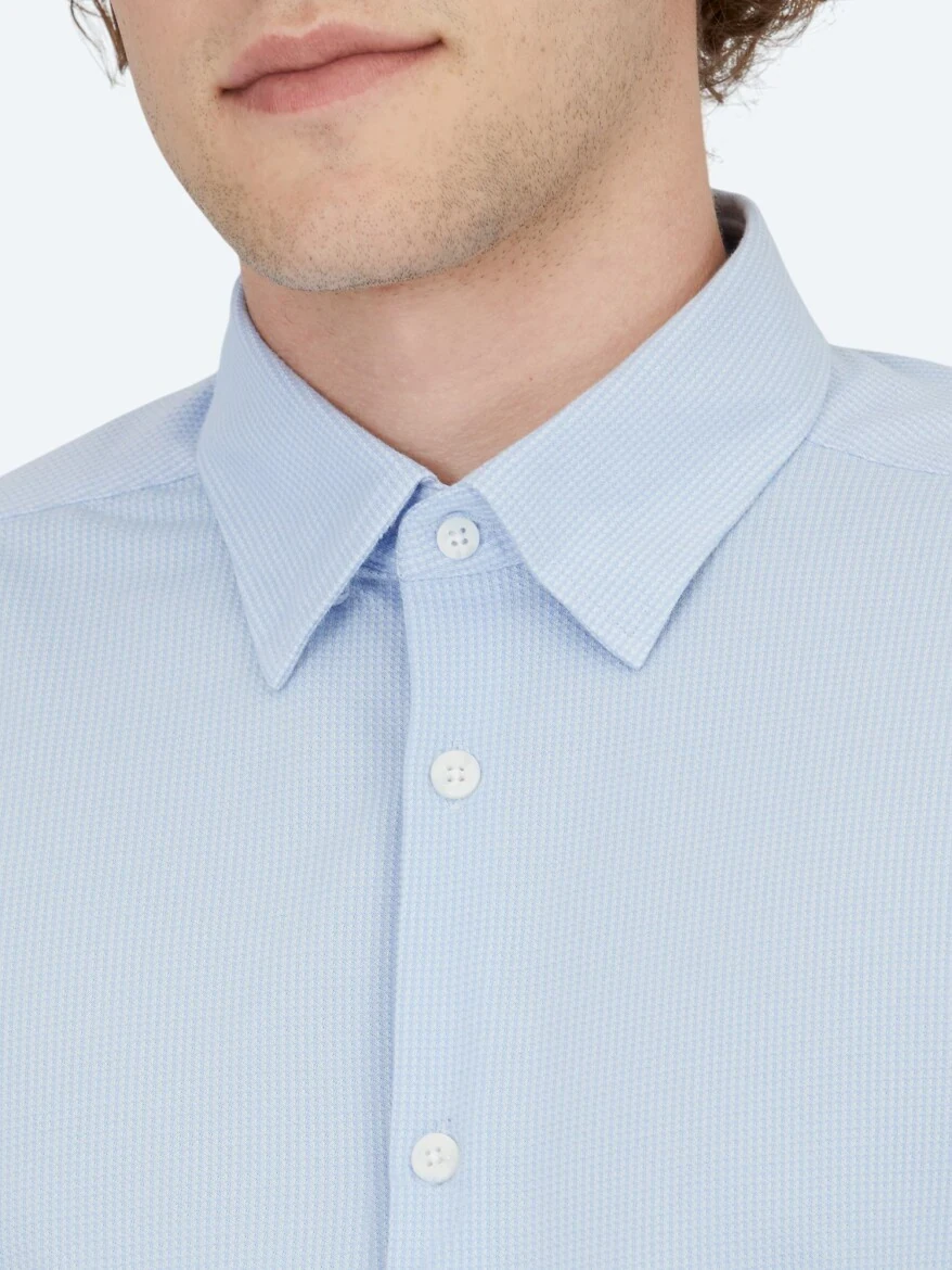 Light Blue Striped Regular Fit Knitting Casual Cotton Blended Shirt - KİP