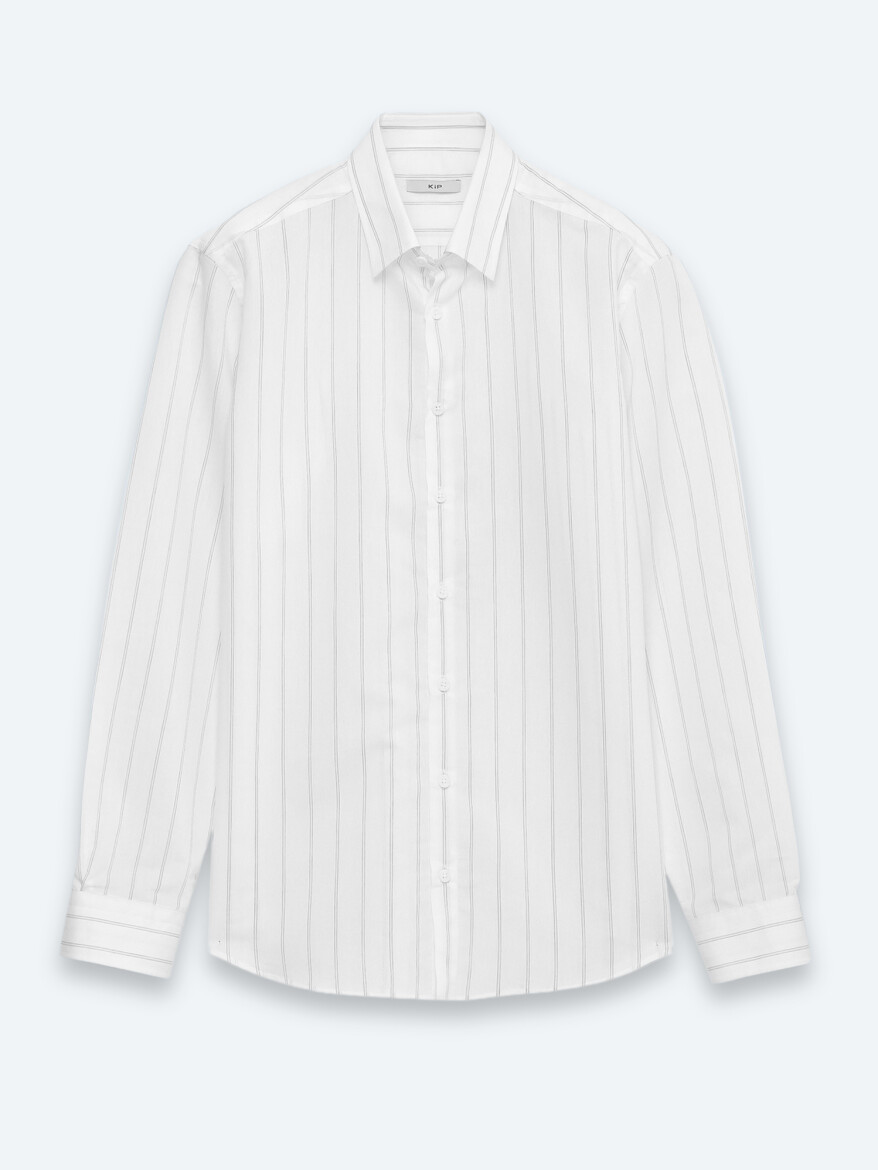 Light Blue Striped Regular Fit Long Weaving Casual Cotton Blended Shirt - 5