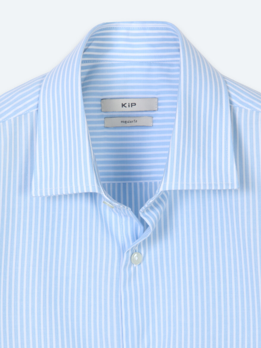 Light Blue Striped Regular Fit Long Weaving Casual Cotton Blended Shirt - 8