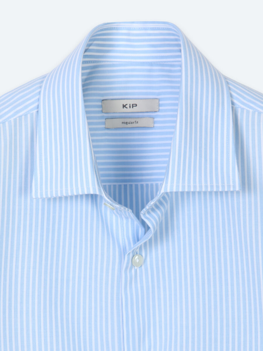 Light Blue Striped Regular Fit Long Weaving Casual Cotton Blended Shirt - 8