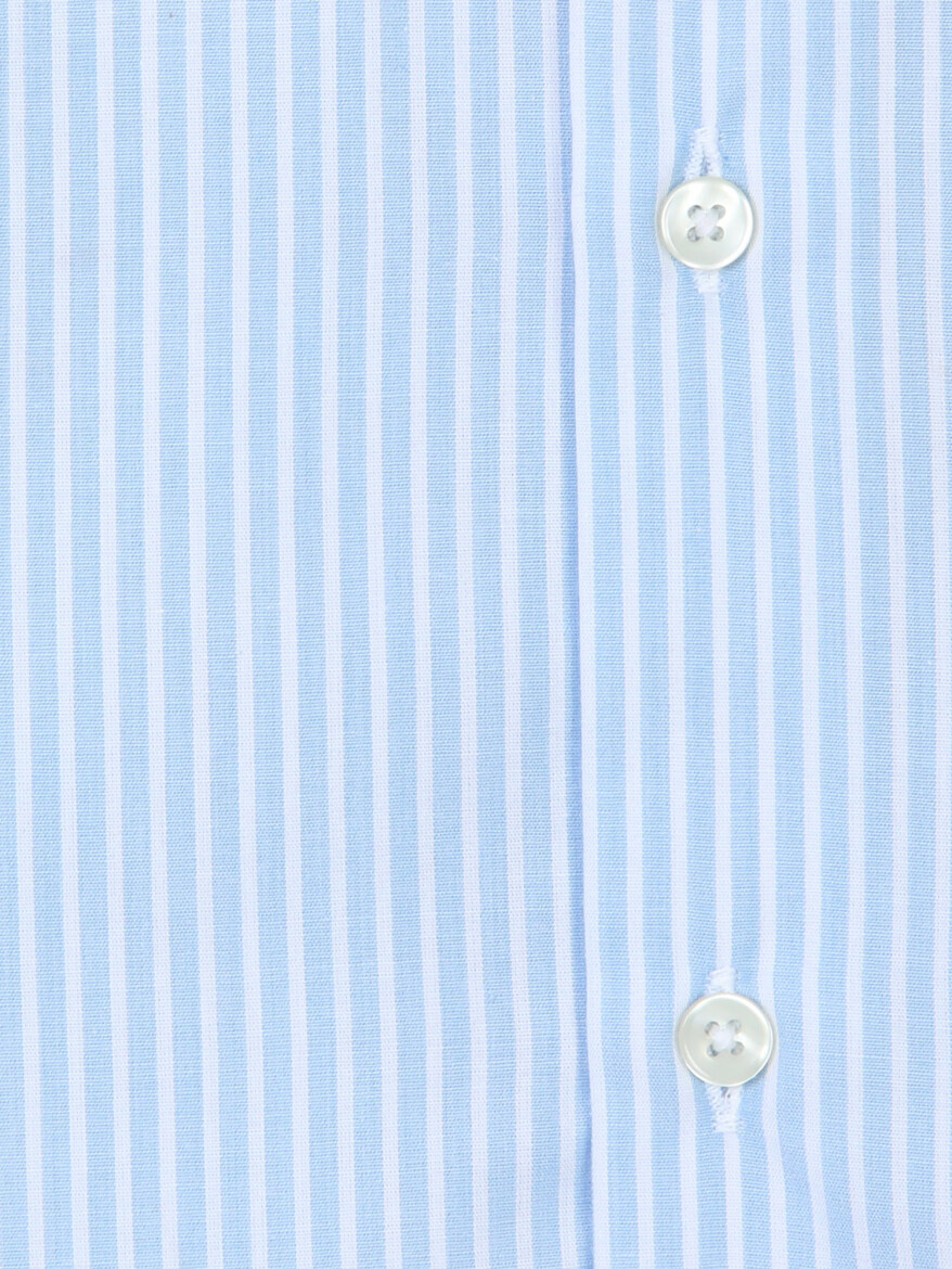 Light Blue Striped Regular Fit Long Weaving Casual Cotton Blended Shirt - 10
