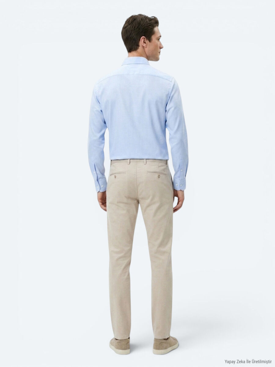 Light Blue Striped Regular Fit Long Weaving Casual Cotton Blended Shirt - 5