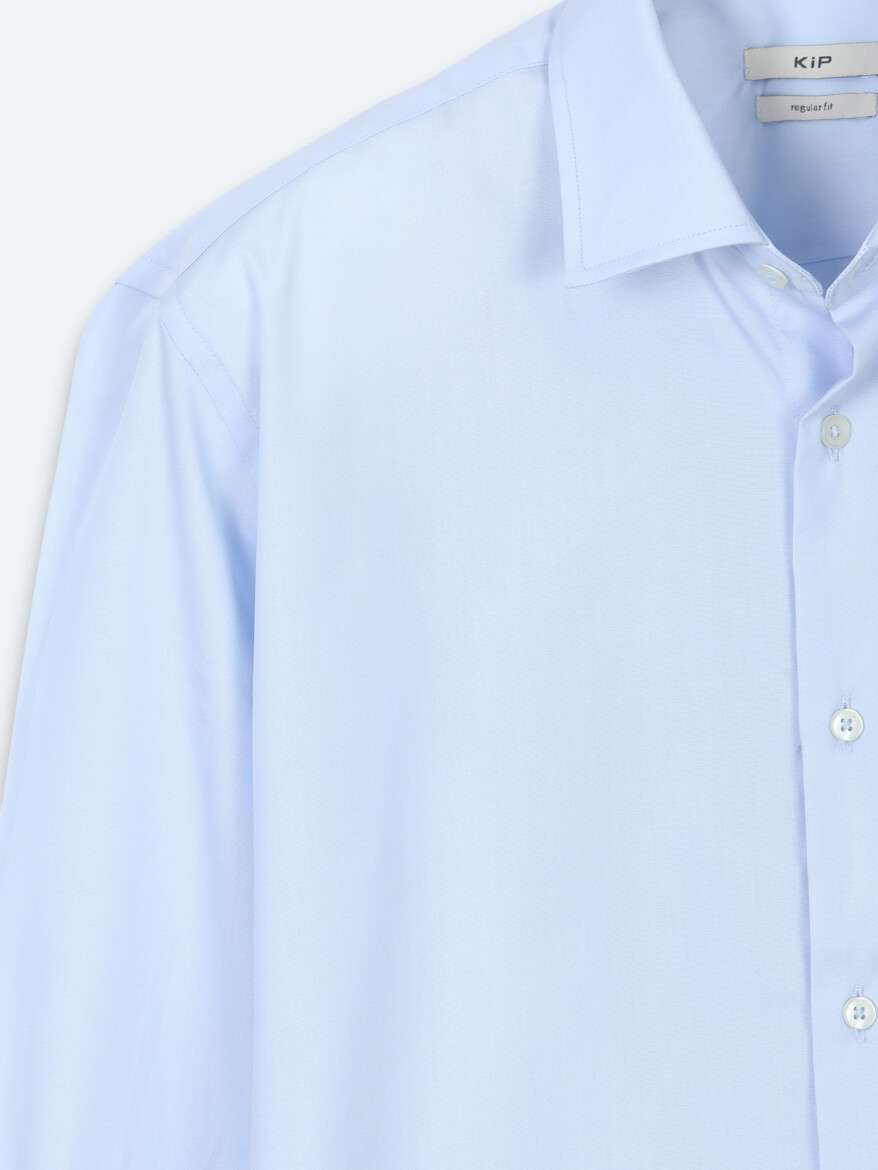 Light Blue Striped Regular Fit Long Weaving Casual Cotton Blended Shirt - 7
