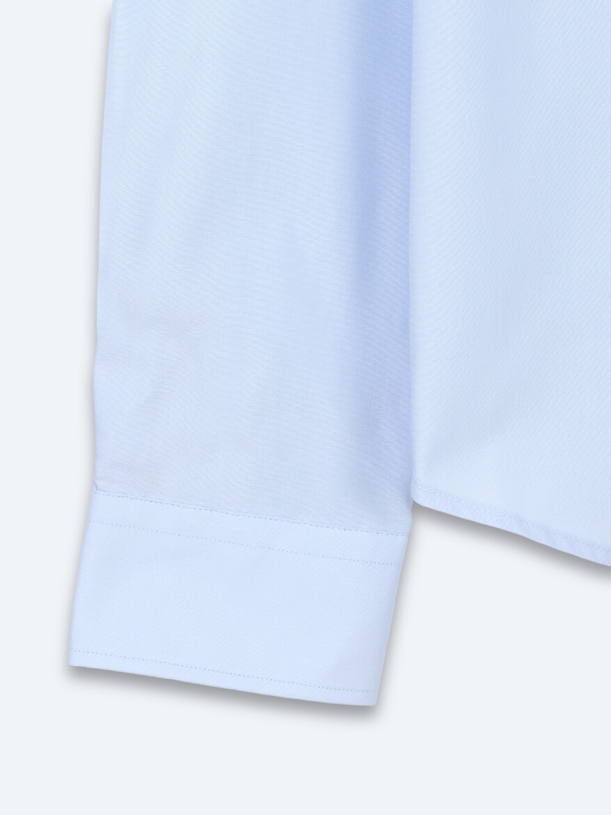 Light Blue Striped Regular Fit Long Weaving Casual Cotton Blended Shirt - 9