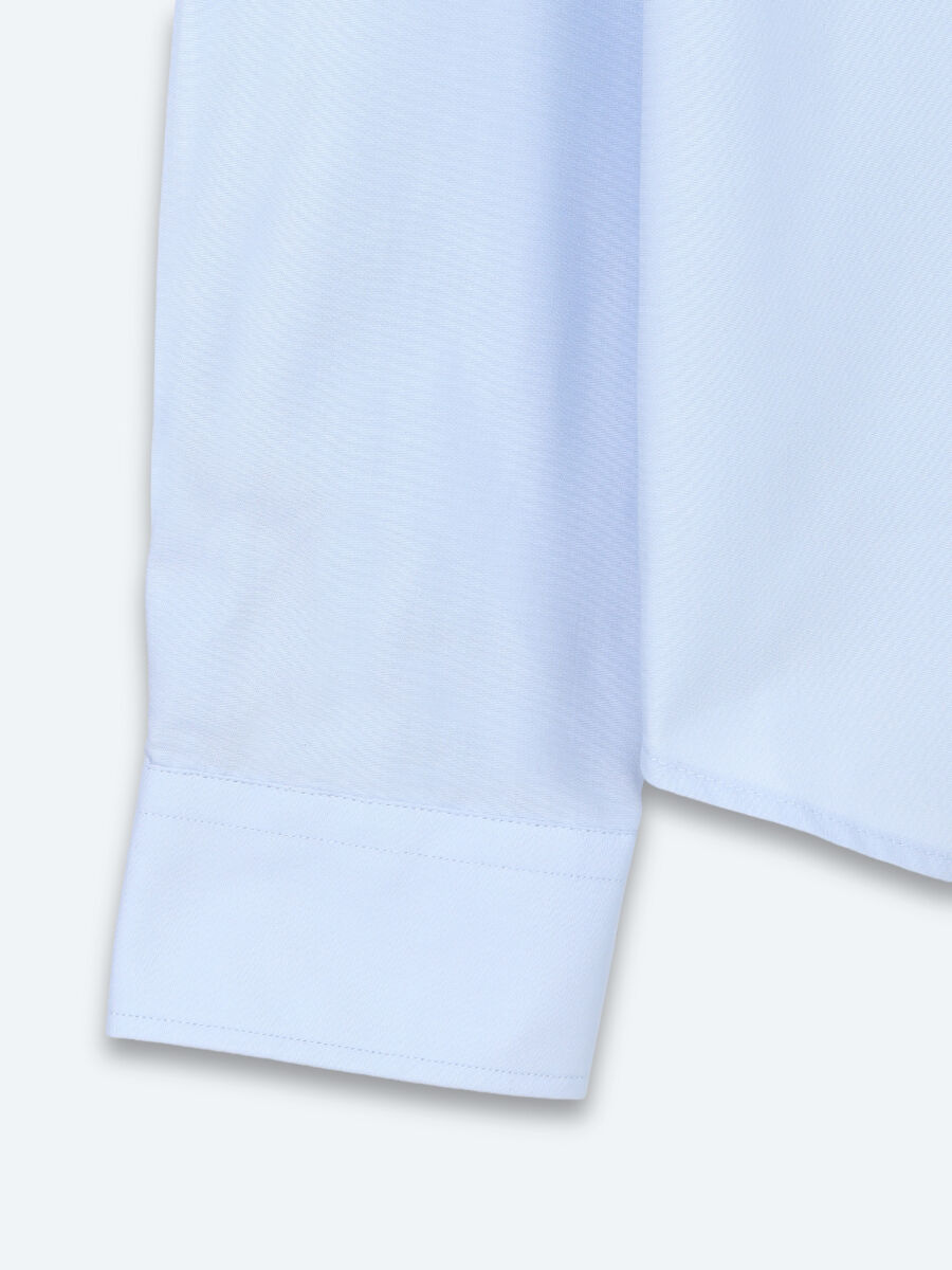 Light Blue Striped Regular Fit Long Weaving Casual Cotton Blended Shirt - 9